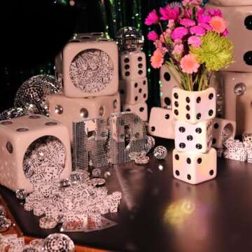 Reimagine Discovery Iridescent Triple Dice Vase, Maximalist Home Decor Ceramic Flower Vase, Iridescent Desk Accessories for Office, Bar Cart Or Vanity, Unique & Trendy Holographic Decor