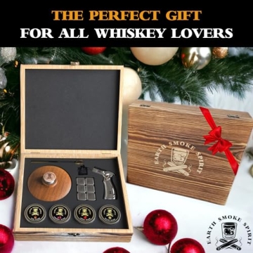 EARTH SMOKE SPIRIT Cocktail Smoker Kit - Old Fashioned Bourbon & Whiskey Drink Smoker Set with 5" Smoke Top, Stainless Steel Torch & Whiskey Stones - Unique Gift for Bourbon & Whiskey Lovers (No Butane)