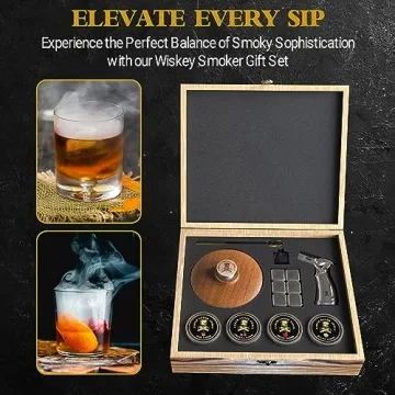 EARTH SMOKE SPIRIT Cocktail Smoker Kit - Old Fashioned Bourbon & Whiskey Drink Smoker Set with 5" Smoke Top, Stainless Steel Torch & Whiskey Stones - Unique Gift for Bourbon & Whiskey Lovers (No Butane)