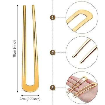 6 Pack U Shaped Hair Pins,Sublaga French Hair Pins Metal French U Pins Vintage Hair Fork Hair Pin fo...