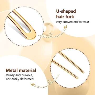6 Pack Elegant French U Shaped Hair Pins for Women