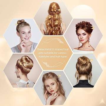 6 Pack Elegant French U Shaped Hair Pins for Women