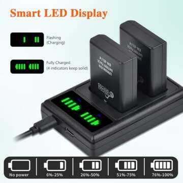 Pickle Power EN-EL14 EN-EL14a Battery and LED Dual Charger for Nikon D3500 D3400 D3300 D3200 D3100 D5600 D5500 D5300 D5200 D5100 DF Coolpix P7000 P7100 P7700 P7800 Camera