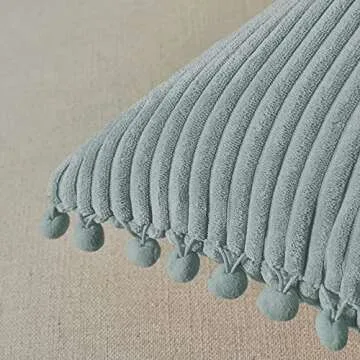 Fancy Homi Pack of 2 Farmhouse Decorative Throw Pillow Covers with Pom-poms, Soft Corduroy Solid Square Cushion Cases Set for Couch Sofa Bedroom Car Living Room (18x18 Inch/45x45 cm, Grey Blue)