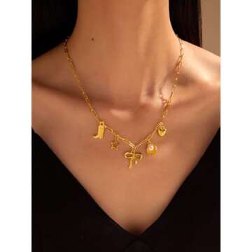 Charm Necklace for Women Summer Beachy Seashell Necklaces Dainty Gold Paperclip Chain Necklace Trend...