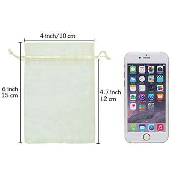 HRX Package Organza Bags 4x6 inch 100pcs, Mesh Jewelry Pouches Candy Drawstring Gift Bags Small Sach...