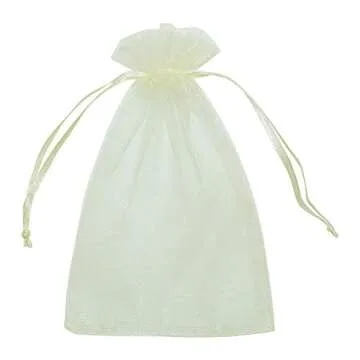 HRX Package Organza Bags 4x6 inch 100pcs, Mesh Jewelry Pouches Candy Drawstring Gift Bags Small Sachet for Christmas Wedding Giveaways (pastel yellow)