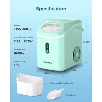 33lbs/24h Portable Nugget Ice Maker - Lower Noise