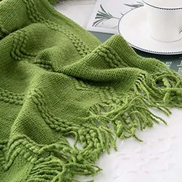 BATTILO HOME Moss Green Throw Blanket for Couch, Spring Decorative Green Blankets for Sofa, Spring Throw Blanket, 50"x60"