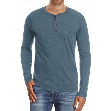 PEGENO Men's Casual Slim Fit Long Sleeve Henley T-Shirt, Comfortable & Stylish