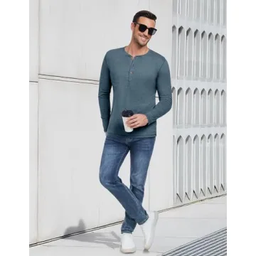PEGENO Men's Slim Fit Henley T-Shirt for All Occasions