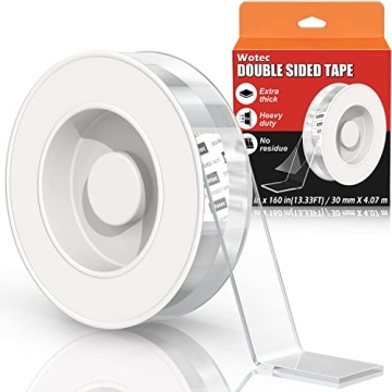 Extra Large Double Sided Tape Heavy Duty Removable 1.18 Inch x 160 Inch, Clear & Tough Nano Tape, Mu...