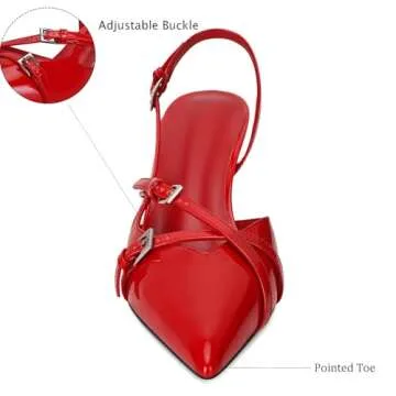 MICIFA Slingback Kitten Heels for Women Pointed Toe Stiletto Heels Slip On Pumps with Buckled Straps Dress Work Heeled Sandals
