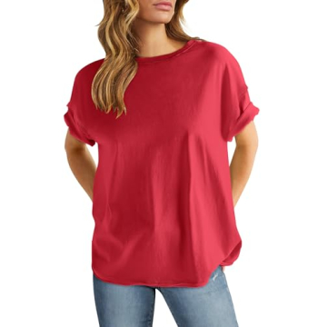 ANRABESS Women’s Oversized T Shirt - Trendy Casual Boxy Tee in Red, Large