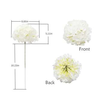DuHouse Artificial Bigger Silk Hydrangea Flower Heads with Stem Fake White Hydrangea Flowers for Wedding Home Garden Centerpiece Pack of 6