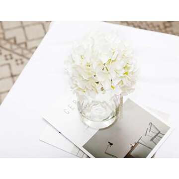 DuHouse Artificial Bigger Silk Hydrangea Flower Heads with Stem Fake White Hydrangea Flowers for Wedding Home Garden Centerpiece Pack of 6