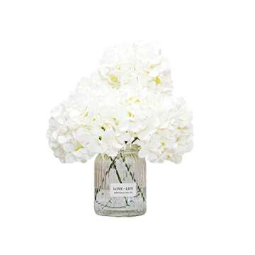 DuHouse Artificial Bigger Silk Hydrangea Flower Heads with Stem Fake White Hydrangea Flowers for Wedding Home Garden Centerpiece Pack of 6