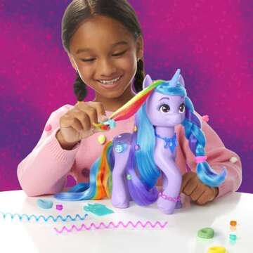 My Little Pony: Tell Your Tale Rainbow Styles Izzy Moonbow, Hair Styling Figure with Sounds, 9.5-inch Unicorn Toys for Girls and Boys Ages 4+
