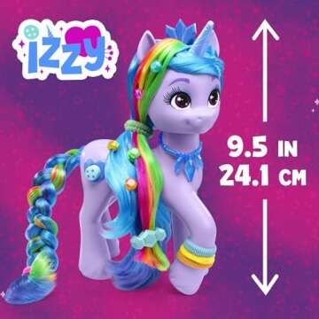 My Little Pony: Tell Your Tale Rainbow Styles Izzy Moonbow, Hair Styling Figure with Sounds, 9.5-inch Unicorn Toys for Girls and Boys Ages 4+
