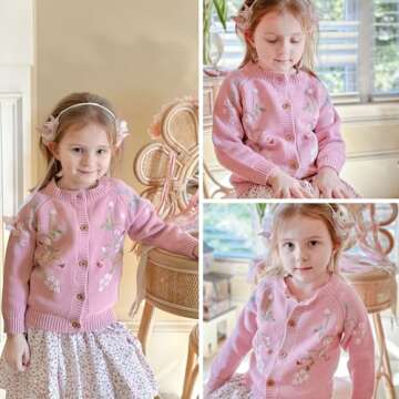 Simplee kids Baby Sweater Toddler Girls Cardigan Sweater Embroidered Strawberry Knit Sweater Pink 6-7Years