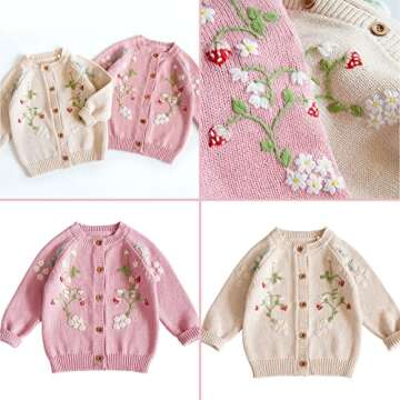 Simplee kids Baby Sweater Toddler Girls Cardigan Sweater Embroidered Strawberry Knit Sweater Pink 6-7Years