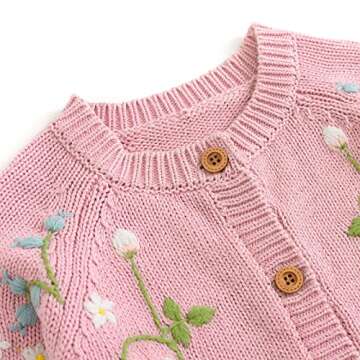 Simplee kids Baby Sweater Toddler Girls Cardigan Sweater Embroidered Strawberry Knit Sweater Pink 6-7Years