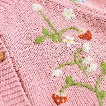 Simplee kids Baby Sweater Toddler Girls Cardigan Sweater Embroidered Strawberry Knit Sweater Pink 6-7Years