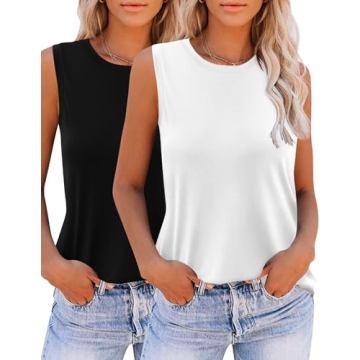 Zeagoo Womens 2024 Tank Tops 2 Pack Casual Crewneck Sleeveless T Shirts Loose Fit Summer Tunic Blous...