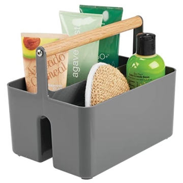 mDesign Shower Caddy with Bamboo Handle for Bathroom and Dorm