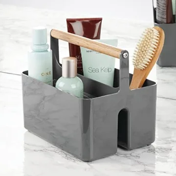 mDesign Shower Caddy with Bamboo Handle for Bathroom and Dorm