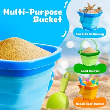 AuntyFey Collapsible Beach Toys Sand Toys for Toddlers 1-3, Beach Toy Sand Toy for Kids Ages 4-8, Collapsible Beach Sand Buckets Toys for Kids, Sandbox Toys for Toddler with Castle Sand Mold Shovel