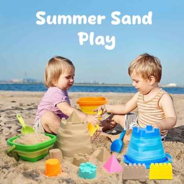 AuntyFey Collapsible Beach Toys Sand Toys for Toddlers 1-3, Beach Toy Sand Toy for Kids Ages 4-8, Collapsible Beach Sand Buckets Toys for Kids, Sandbox Toys for Toddler with Castle Sand Mold Shovel