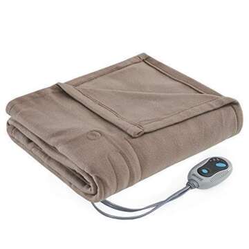 Beautyrest Fleece Electric Blanket Heated Throw Wrap Super Soft Hypoallergenic with Auto Shutoff-3-Setting Controller, 50 x 60 in, Brown