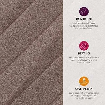 Beautyrest Fleece Electric Blanket Heated Throw Wrap Super Soft Hypoallergenic with Auto Shutoff-3-Setting Controller, 50 x 60 in, Brown