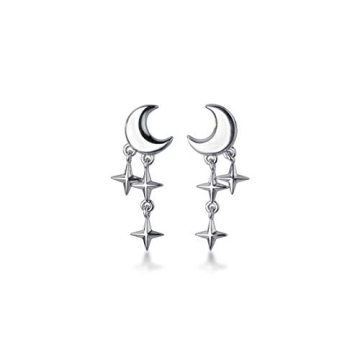SLUYNZ 925 Sterling Silver Tiny Moon Star Earrings Studs for Women
