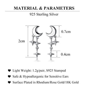 SLUYNZ Hypoallergenic Star Moon Studs for All