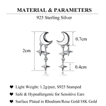 SLUYNZ Hypoallergenic Star Moon Studs for All