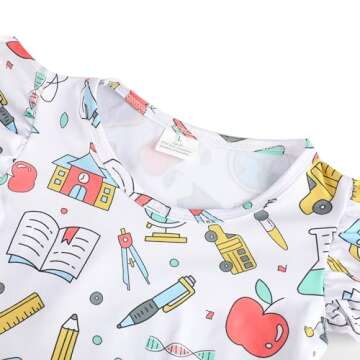 Yuromoon Toddler Girls Back to School Print Dresses Pencil Flutter Sleeve Clothes School Outfits 7-8...