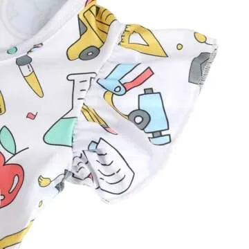 Yuromoon Toddler Girls Back to School Print Dresses Pencil Flutter Sleeve Clothes School Outfits 7-8Y