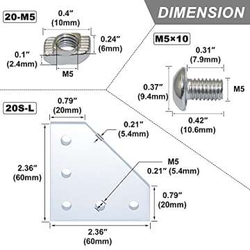 Boeray 10pcs Aluminum Alloy T Slot L Shape Joining Plate Set with Screws and Nuts