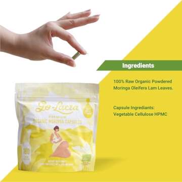 Go-Lacta® 100% Organic Moringa Capsules for Breastfeeding Moms - 30 Capsules - Pure Premium Postnat...