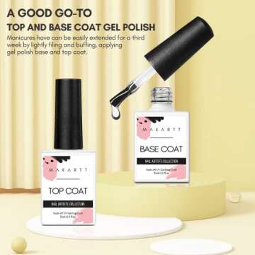Makartt Gel Top Coat and Base Coat Set - No Wipe Shine Finish Soak Off Gel Base Top Coat Long Lasting LED Nail Lamp Gel for Gel Nail Polish Salon Quality Nail Manicure Gifts, 2pcs 10ML