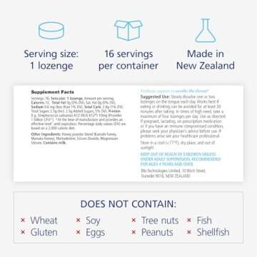 BLIS HoneyBlis Oral Probiotic Throat Lozenges with Soothing Manuka Honey K12 Probiotics (1 Billion Cfu) to Support Immunity & Soothe Sore Throats, 16 Lozenges