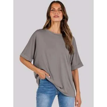 ANRABESS Womens Tops Oversized T Shirts Short Sleeve Crewneck Summer Casual Loose Basic Tee Shirt 2025 Trendy Fashion Clothes Brwon Medium