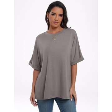 ANRABESS Womens Tops Oversized T Shirts Short Sleeve Crewneck Summer Casual Loose Basic Tee Shirt 2025 Trendy Fashion Clothes Brwon Medium
