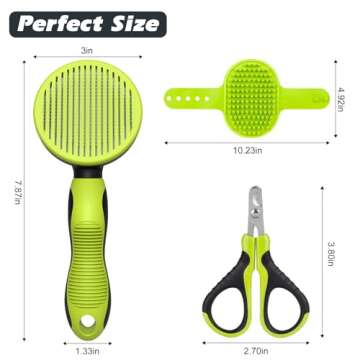 Comotech 3PCS Cat Grooming Kit | Cat Brush | Cat Brushes for indoor Cats | Cat Nail Clipper | Cat Nail Trimmer | Cat Bath Brush | Cat Brush for Shedding - Premium Cat Supplies (Green)
