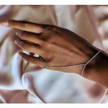 Faire de la Mode Silver Bracelet Ring Hand Chain for 4-9 Ring Sizes – Non-Tarnish & Hypoallergenic Rhodium-Plated Hand Chain Bracelet for Women – 6" to 8" Adjustable Length