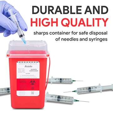 Sharps Container for Home Use and Professional 1 Quart (3-Pack) by Alcedo | Biohazard Needle and Syr...