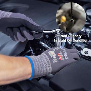 KAYGO Safety Work Gloves MicroFoam Nitrile Coated, 3 Pairs KG18NB,Seamless Knit Nylon Glove for Men and Women, Ideal for Automotive,Warehouse,Construction (Medium,Gray)