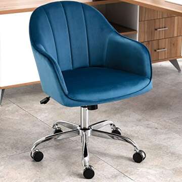 Creatuis Modern Design Velvet Desk Chair Mid-Back Home Office Chair Swivel Adjustable Task Chair Exe...